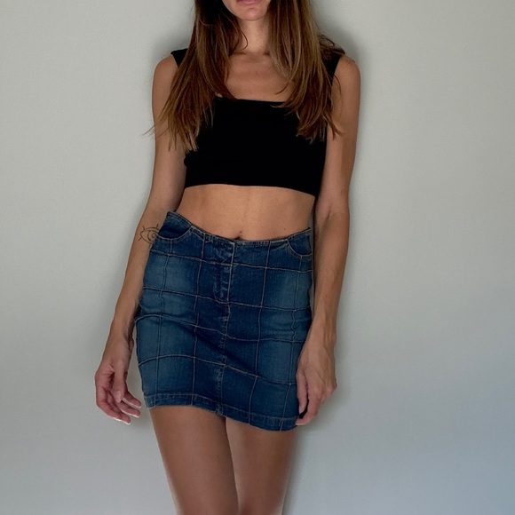 Y2k Checkered Patchwork Denim Skirt - Vintage Style Size 1 - Picture 6 of 13